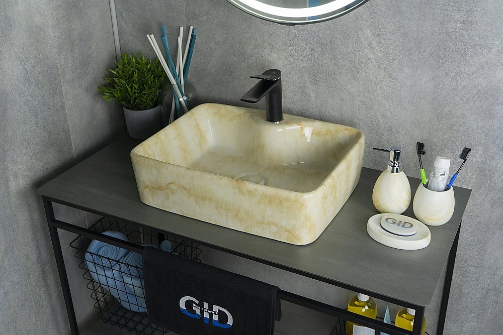 Раковина накладная Gid 48 Mnc606 54461 бежевый мрамор купить в интернет-магазине Sanbest
