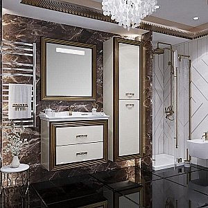 Тумба с раковиной Опадирис Карат 80 бежевая глянцевая/золото для ванной в интернет-магазине Sanbest