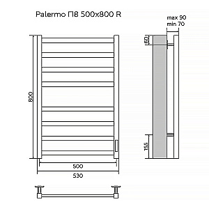 Полотенцесушитель электрический Azario PALERMO П8 500х800 AZ83858B черный купить в интернет-магазине сантехники Sanbest