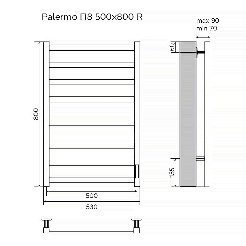 Полотенцесушитель электрический Azario PALERMO П8 500х800 AZ83858B черный купить в интернет-магазине сантехники Sanbest