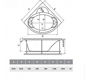 Ванна акриловая Vayer Kaliope 150x150 купить в интернет-магазине Sanbest