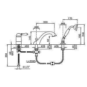 Смеситель для ванны Nicolazzi El Capitan 3414BZ75 бронза купить в интернет-магазине сантехники Sanbest