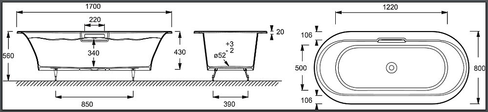 Ванна чугунная Jacob Delafon VOLUTE 6D063-00 170x80 купить в интернет-магазине Sanbest