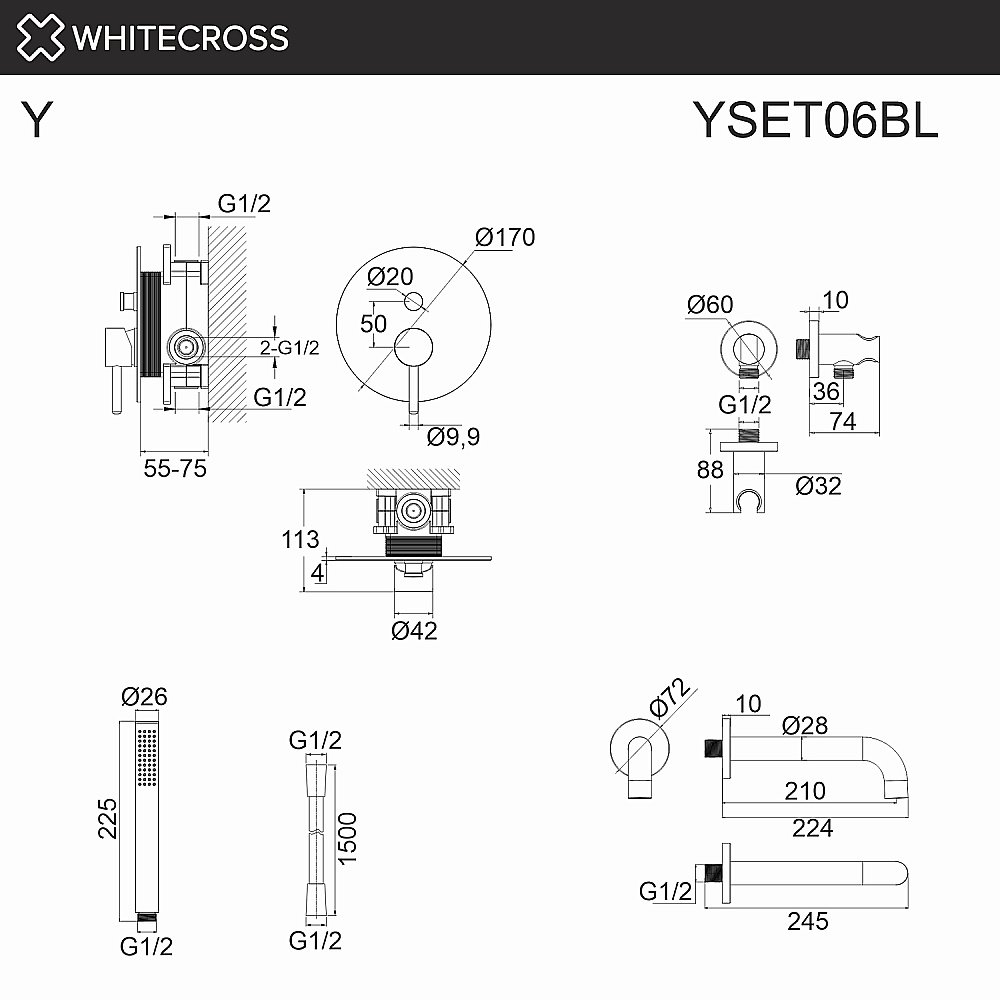 Смеситель для ванны WhiteCross Y YSET06BL черный купить в интернет-магазине сантехники Sanbest