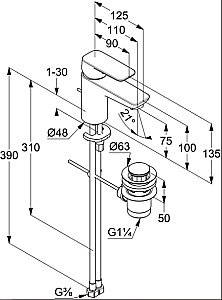 Смеситель для раковины Kludi Pure&Style 403880575WR4 хром купить в интернет-магазине сантехники Sanbest