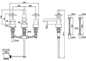 Смеситель для раковины Burlington Regent CLR12-QT BLA хром/ручки черные купить в интернет-магазине сантехники Sanbest