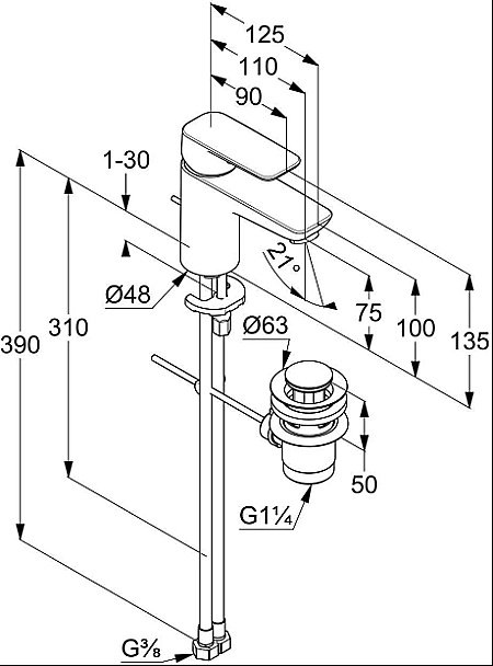 Смеситель для раковины Kludi Pure&Style 403880575WR4 хром купить в интернет-магазине сантехники Sanbest