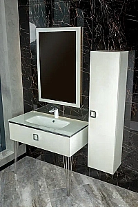 Консоль с раковиной Armadi Art LUCIDO WHITE 80 жемчужный белый для ванной в интернет-магазине сантехники Sanbest