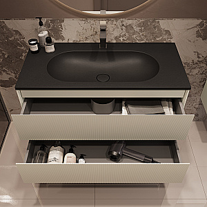 Тумба с раковиной Vincea Welle 100 VMC-2WL100MBG/VCB-4H100A бежевая матовая/раковина антрацит для ванной в интернет-магазине Sanbest