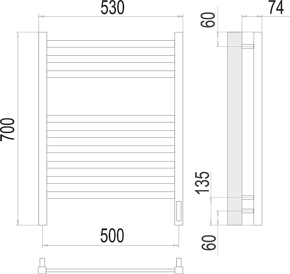 Полотенцесушитель электрический Terminus Ното П9 500х700 купить в интернет-магазине сантехники Sanbest