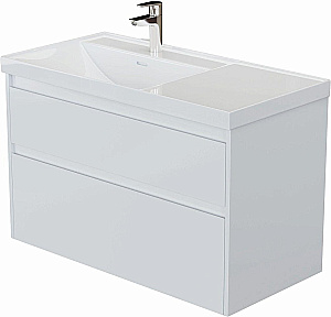 Тумба с раковиной Aquanet Nova Lite 2.0 90 346311+347438 белая глянцевая, левосторонняя для ванной в интернет-магазине Sanbest
