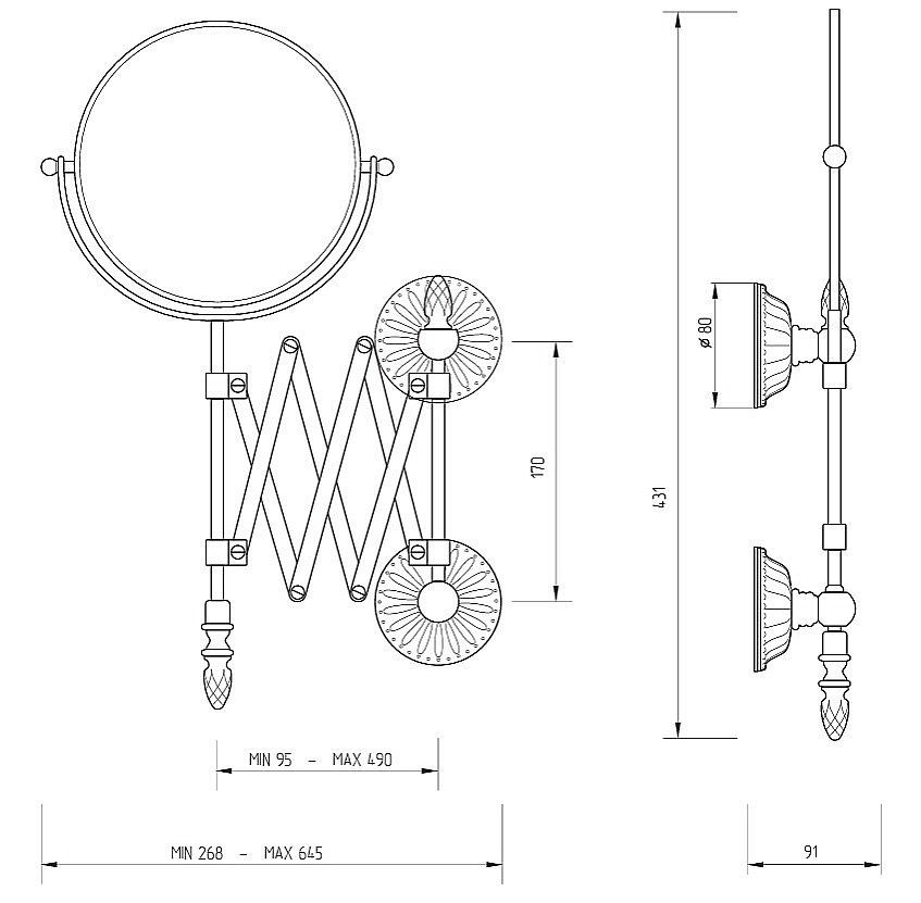 Зеркало оптическое настенное пантограф Migliore VERSAILLES 32642 золото в ванную от интернет-магазине сантехники Sanbest