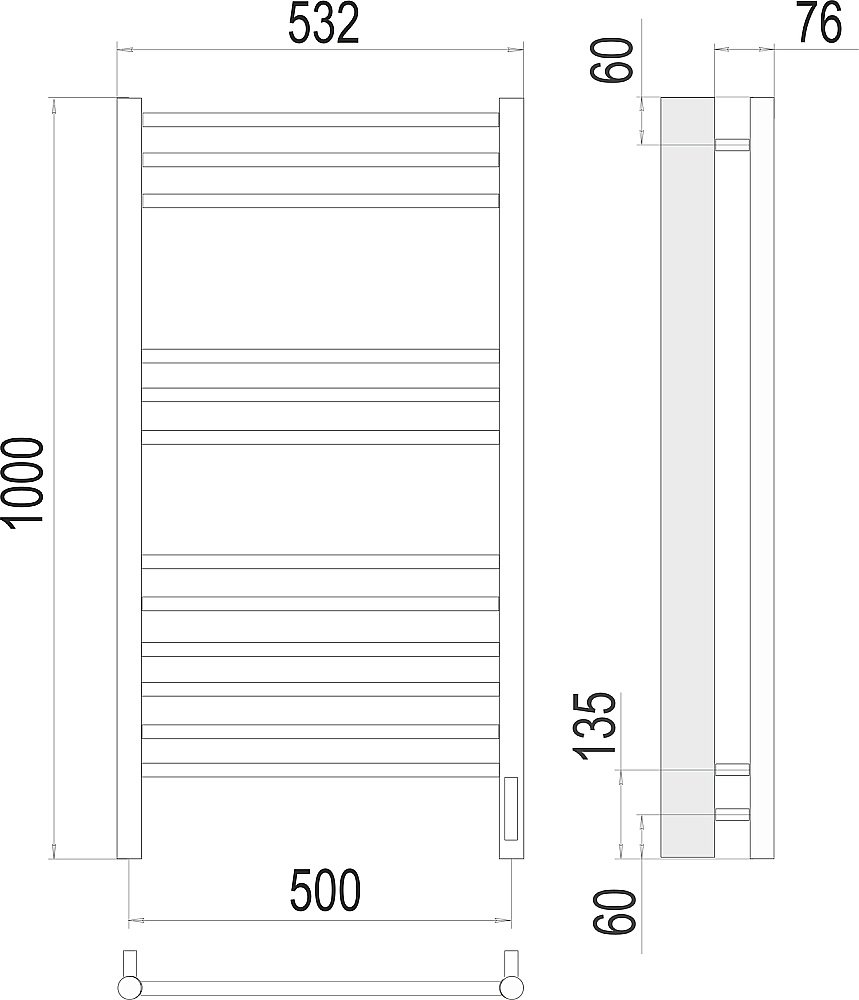 Полотенцесушитель электрический Terminus Аврора П12 500х1000 купить в интернет-магазине сантехники Sanbest