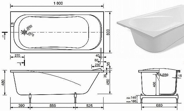 Ванна Taliente Bolseno BL18080 180х80 белая купить в интернет-магазине Sanbest