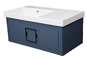 Тумба с раковиной LA FENICE Cubo Blu Grigio 90 синяя/ручка черная для ванной в интернет-магазине Sanbest