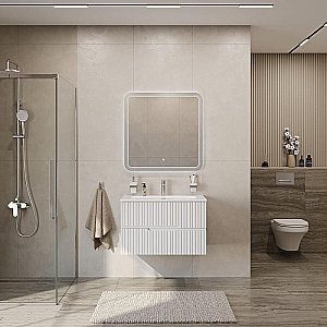 Тумба с раковиной Cezares DUET-N 80 DUET-N-800-2C-SO-BO белая матовая для ванной в интернет-магазине Sanbest