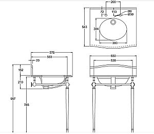 Консоль со столешницей и раковиной Burlington Georgian G7 2TH для ванной в интернет-магазине сантехники Sanbest