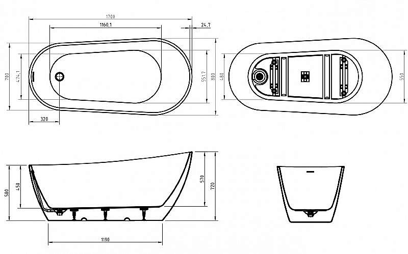 Ванна акриловая BelBagno BB704 170х80 купить в интернет-магазине Sanbest
