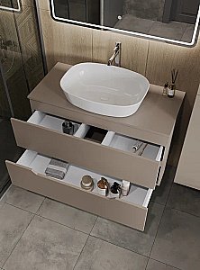 Тумба с раковиной Orange Line 100 Li-100TuLMDF+B08-500W латте/белый для ванной в интернет-магазине Sanbest