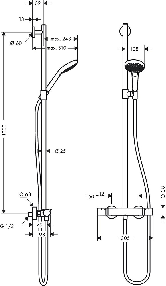 Смеситель для душа Hansgrohe Croma Select S SemiPipe Multi 27247400 купить в интернет-магазине сантехники Sanbest