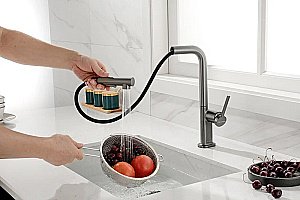 Смеситель для кухни Paulmark Neo Ne214419-GM вороненая сталь купить в интернет-магазине сантехники Sanbest