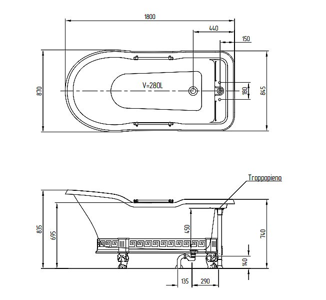 Ванна Migliore Impero Affusto 26341 180х87 белая,бронза купить в интернет-магазине Sanbest