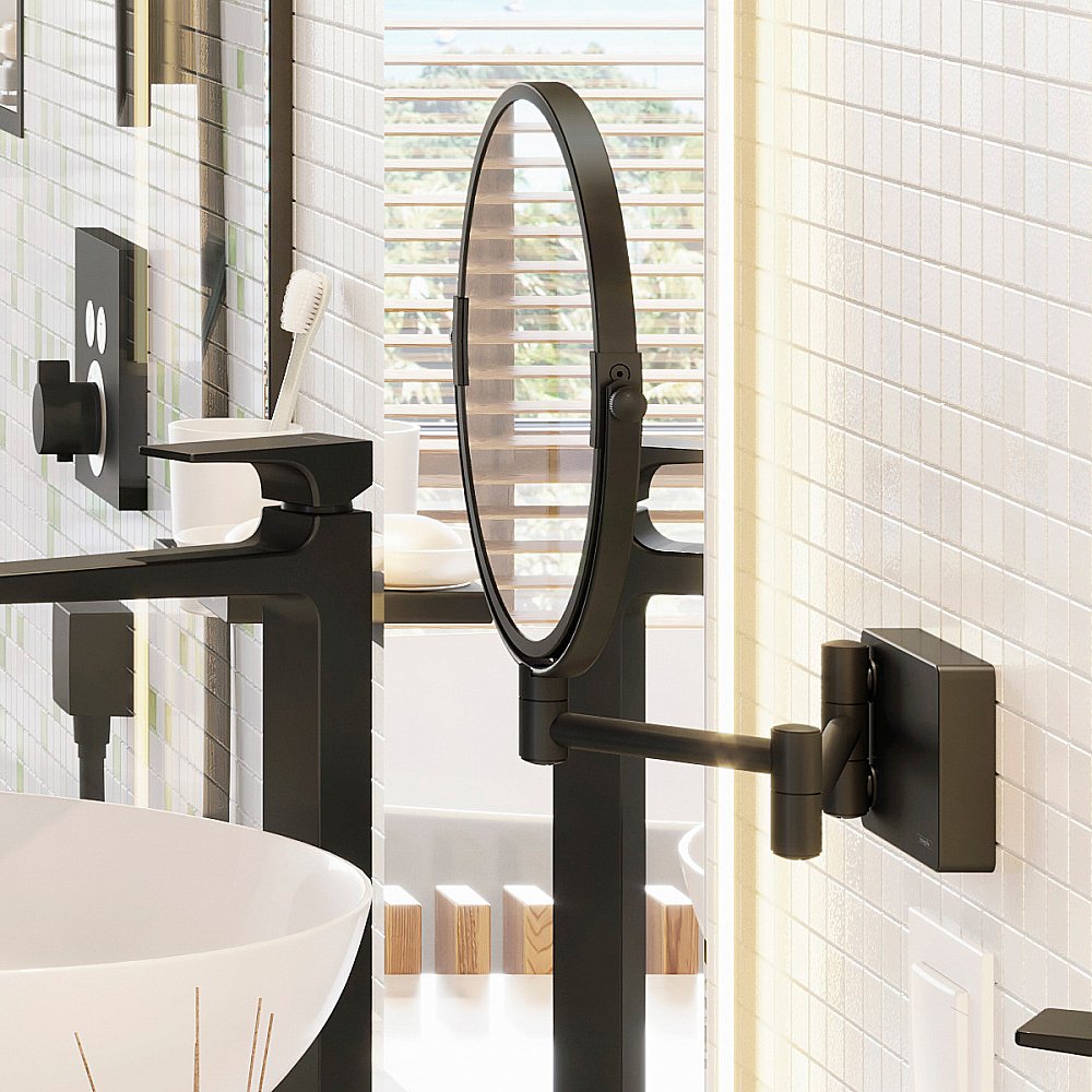 Зеркало косметическое Hansgrohe AddStoris 41791670 черный матовый купить в интернет-магазине сантехники Sanbest