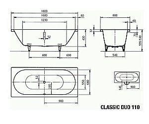 Ванна стальная Kaldewei Classic Duo 110 180х80 291000010001 белый купить в интернет-магазине Sanbest
