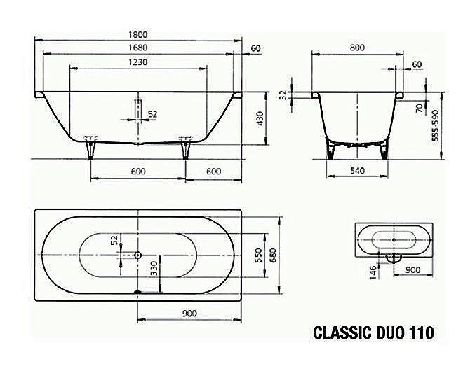 Ванна стальная Kaldewei Classic Duo 110 180х80 291000010001 белый купить в интернет-магазине Sanbest