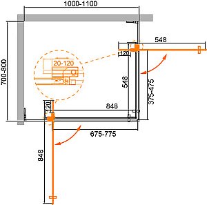 Душевой уголок Cezares Slider 80x110 AH-2-70/80-100/110-GRIGIO-BORO стекло серое/профиль золото брашированное купить в интернет-магазине Sanbest