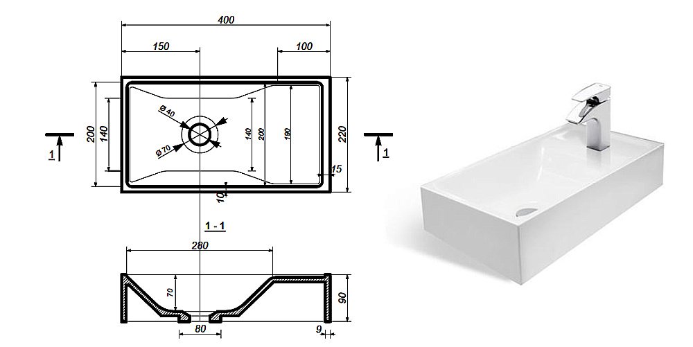 Раковина Эстет Мини 40 ФР-00000787 белая купить в интернет-магазине Sanbest