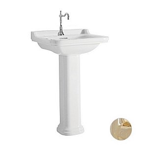 Раковина на пьедестале Kerasan Waldorf 60 417001bi+4140K1bi/oro*1 белая, заглушка золото купить в интернет-магазине Sanbest
