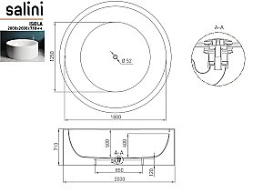 Ванна Salini ISOLA Up&Down S-Sense Sapirit 200x200 101111GRH белая/снаружи RAL купить в интернет-магазине Sanbest