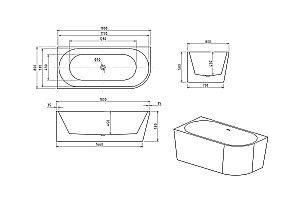Акриловая ванна Royal Bath RIVA RB610312-CH 180х80 белый купить в интернет-магазине Sanbest