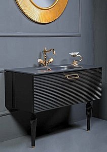 Тумба с раковиной Armadi Art Vallessi Avantgarde Linea 80 черный с золотом для ванной в интернет-магазине Sanbest