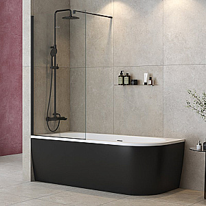 Шторка для ванны Cezares LIBERTA 80 V-1-80/155-C-NERO стекло прозрачное/профиль черный матовый купить в интернет-магазине Sanbest