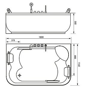 Ванна акриловая Gemy Face to You G9085 K 180х116 белая с гидромассажем купить в интернет-магазине Sanbest