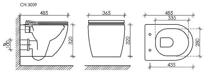 Унитаз подвесной Ceramica Nova Forma CN3009_1001B_1000 безободковый, с крышкой микролифт, с инсталляцией и черной матовой кнопкой купить в интернет-магазине Sanbest