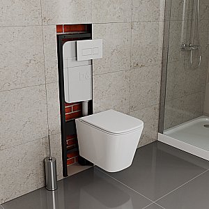 Унитаз подвесной с инсталляцией D&K Berlin DS1431604 белый/кнопка матовый хром, безободковый, с крышкой микролифт купить в интернет-магазине Sanbest