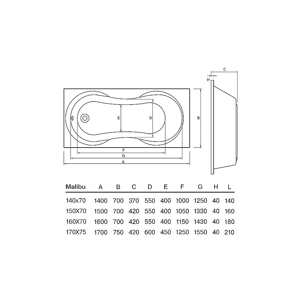 Ванна акриловая Koller Pool Malibu 170x75 MALIBU170X75 белая купить в интернет-магазине Sanbest