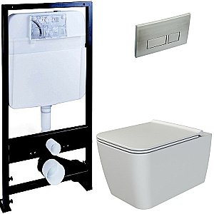 Унитаз Boheme Zen 967-WM, безободковый, с инсталяцией, белый матовый, кнопка 664 никель купить в интернет-магазине Sanbest