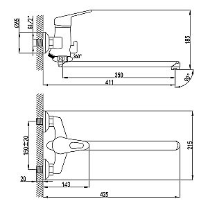 Смеситель для ванны Lemark Luna LM4151C купить в интернет-магазине сантехники Sanbest