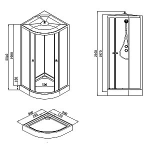 Душевая кабина Loranto NEO CS-22109 90х90 прозрачное стекло/профиль черный матовый купить в интернет-магазине Sanbest