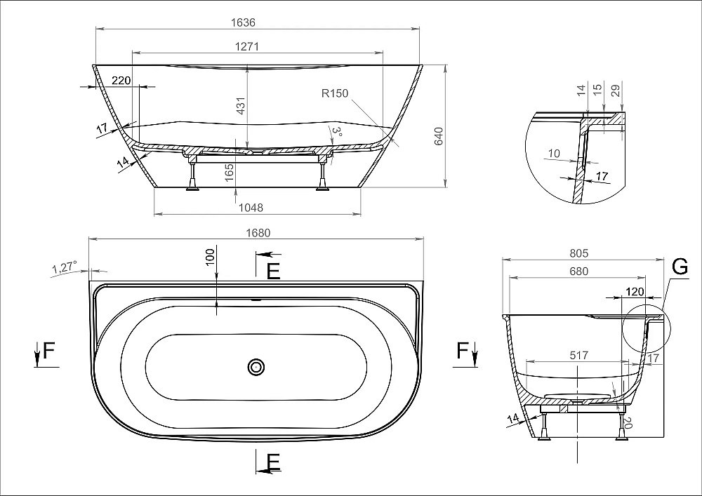 Ванна BAS Палермо 168х80,5 ВА00024 белая купить в интернет-магазине Sanbest