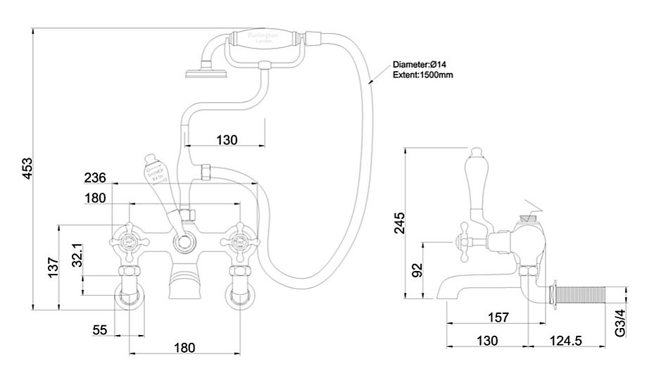 Смеситель для ванны Burlington Claremont T8-QT BNKL шлифованный никель купить в интернет-магазине сантехники Sanbest