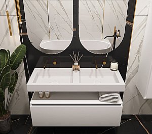 Тумба с раковиной Armadi Art Flat 120 2 ящика, белый глянец для ванной в интернет-магазине Sanbest