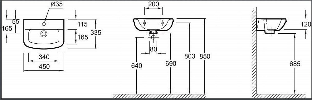 Раковина Jacob Delafon PANACHE 45 E1439-00 белая купить в интернет-магазине Sanbest