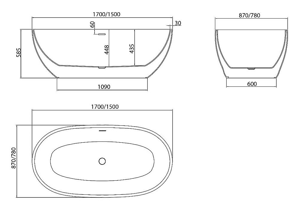 Ванна акриловая Grossman Classic GR-2503 170х87 белая купить в интернет-магазине Sanbest