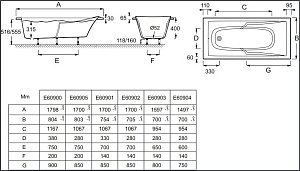 Ванна Jacob Delafon CORVETTE 3 160х70 купить в интернет-магазине Sanbest