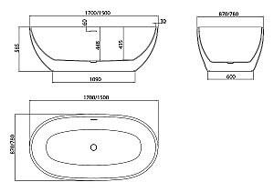 Ванна акриловая Grossman Classic GR-2503 170х87 белая купить в интернет-магазине Sanbest